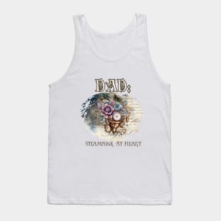 Dad: Steampunk At Heart Vintage Floral Clock Tank Top